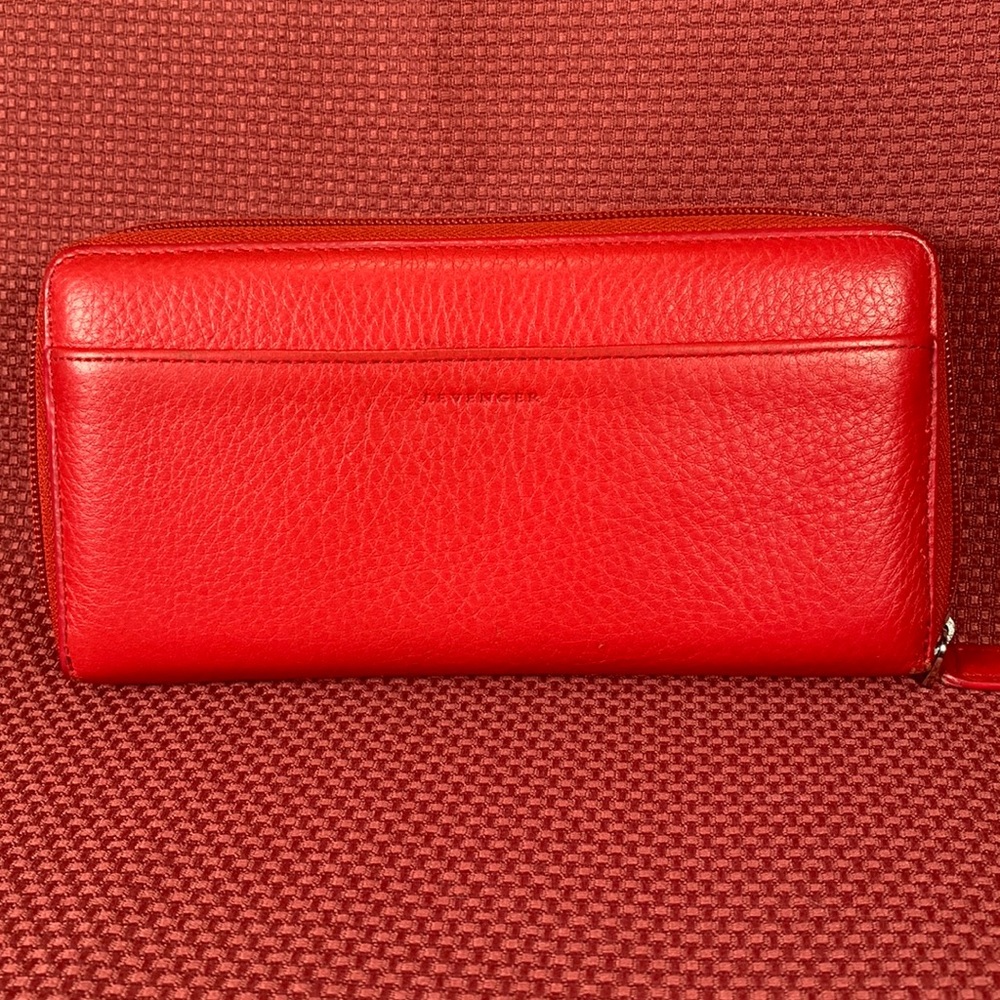 Red leather Levenger RFID wallet